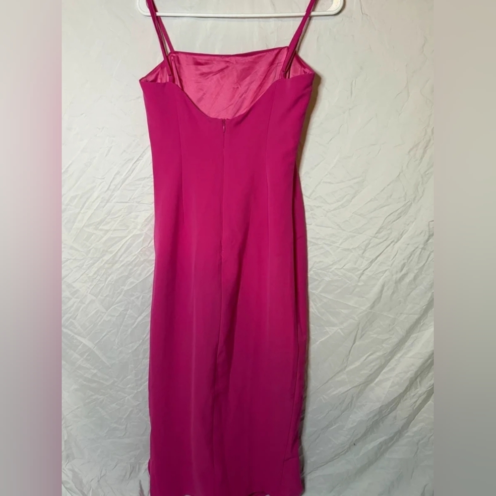 Bardot Hot Pink Ruffle-Detail Midi Slip Dress - Picture 2 of 4
